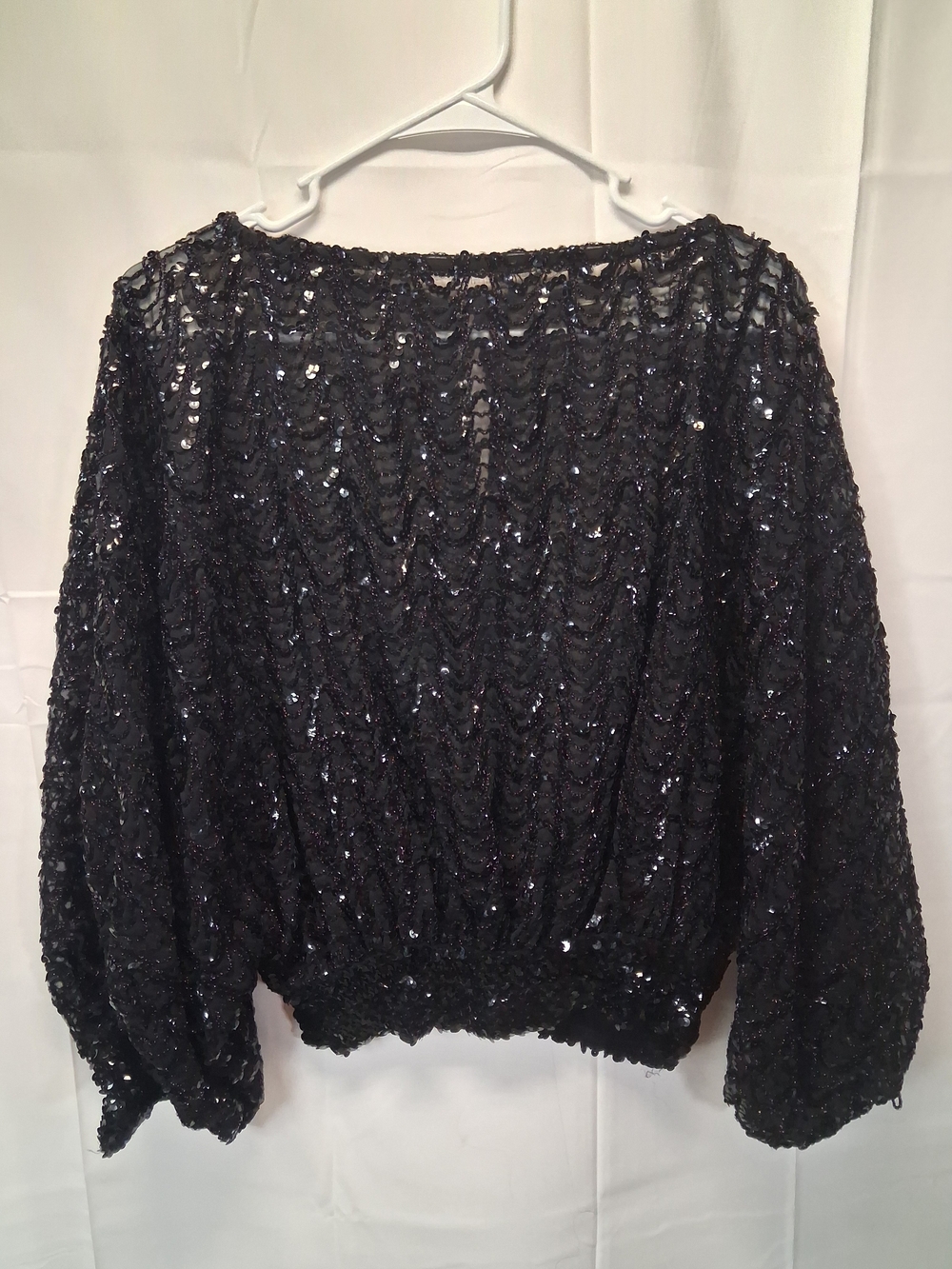 St. Martin Vintage Black Sequin Boatneck Women's Luxury Top